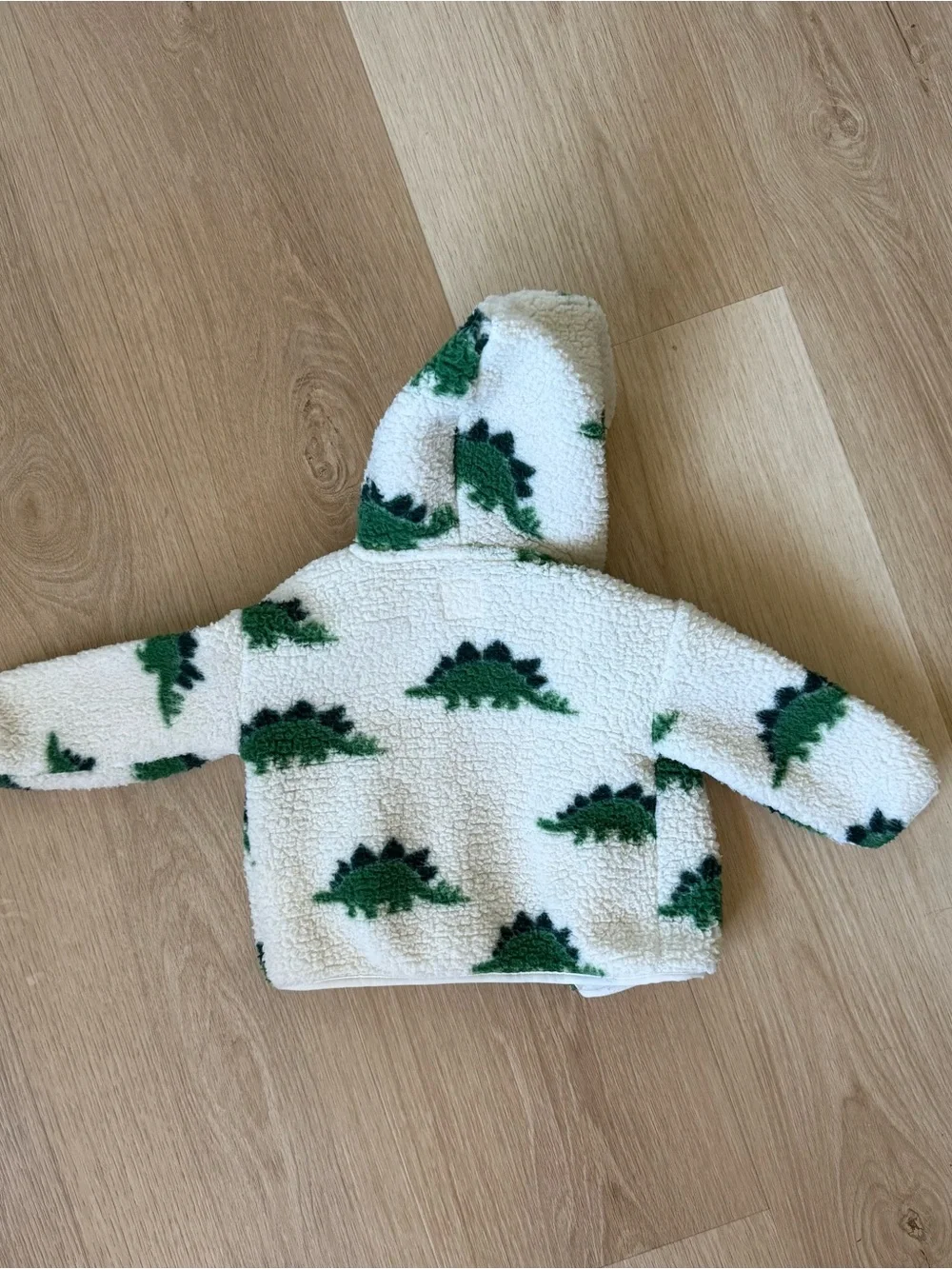 Gap Baby Boy Cream Sherpa Hoodie with Green Dinosaur Print 6-12 months